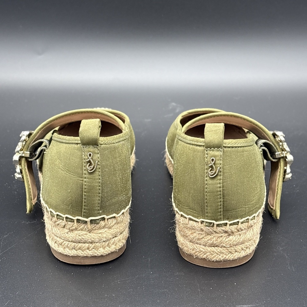 Sam Edelman Maddy Olive Green Linen Floral Buckle Mary Jane Espadrille Flat 7.5 - Picture 5 of 9